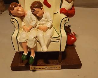 Norman Rockwell Santa Two Children Sleeping Figurine