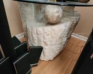 Vintage 80s Sculptural Travertine Side Table