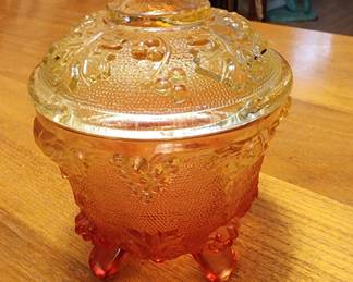 Vintage Jeanette Amberina Glass Covered Dish