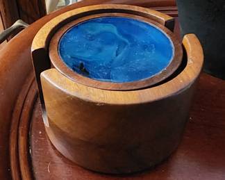 Set of 6 Blue Agate and Wood Coasters Natural Rock Earthy Decor