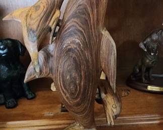 Dolphin Sculpture Trio 3 Pc Wooden Brown