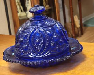 Cobalt Blue Glass Butter Dish
