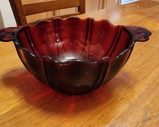 Vintage Anchor Hocking Ruby Red Oyster and Pearl 2-Handled Bon Bon Bowl