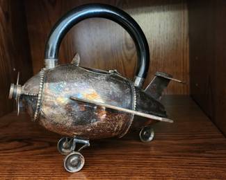 Wonderful Airplane Form Modern Silver-Plated Pottery Barn Airplane Teapot