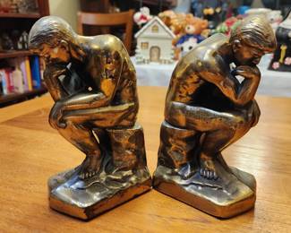 1928 Rodin’s “The Thinker” Brass Statue Bookends