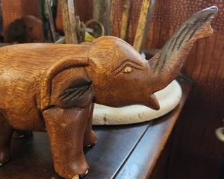 Vintage Wood Carved Elephant
