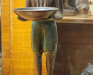 Vintage Personal Butler Bronze Servant with Turban Blackamoor Nubian Style