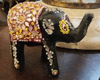 Carved Wood Elephant Embellished