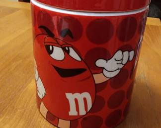 M&M Ceramic Red Candy Jar Cookie Jar Canister Crock