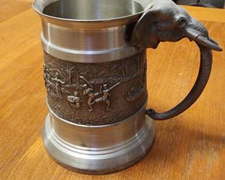 Pewter Tankard With Elephant Handle & Decor