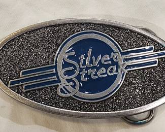 Allis Chalmers Gleaner Combine Silver Streak Blue Enamel Pewter Belt Buckle