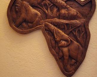 Wooden Africa Map, with animals