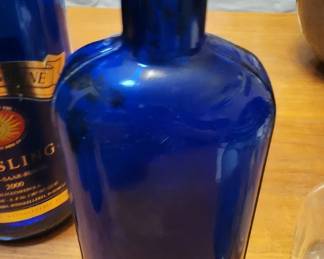 Vintage Cobalt Blue Jar with Old Metal Screw on Lid
