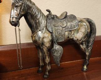 11" tall Silver Tone Heavy Saddled Horse