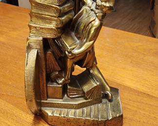 Vintage Brass Metal Bookend Man Stacking Books 1950's Cast Made in USA