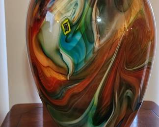 A Large and Heavy Murano Hand Blown Murrine Glass Vase
