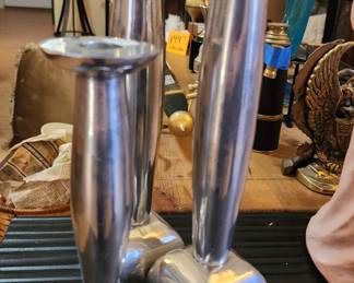 3 Pewter Pedestal Pillar Candlestick Holders