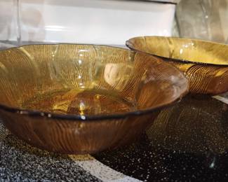 Amber Glass Bowl Serving Dish Floral Pattern Round Vegetable Bowl Carnival Glass