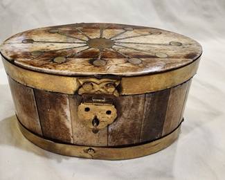 Vintage Bone with Brass Inlay Box Jewelry Trinket Boxes