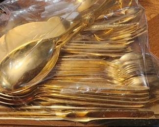 Seventy one piece stainless steel gold plated silverware set Royalton custom stainless 3