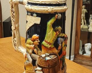Vintage Gerz Germany 13 3/8 " tall beer stein domino payers pub scene
