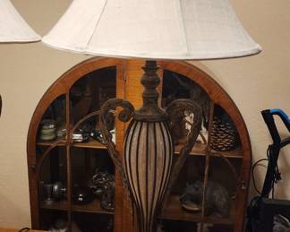 Pair Artistically Designed Metal, Glass, & Resin Table Lamps