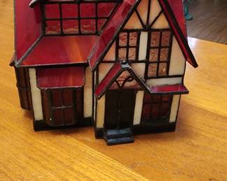 Beautiful Vintage Tiffany Style Stained Slag Glass Figural for Cottage House Village