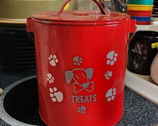 Red Enamel Dog Treat Tin Container