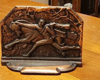 Antique Bookend Horse Tamer Heavy Bronze Copper Deco