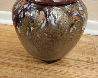 Vintage Studio Pottery Lidded Jar with Handbuilt Spiral Handled Lid