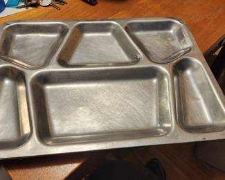 Vintage 1950's era Heavy Stamped Stainless Steel Meal Serving Tray
