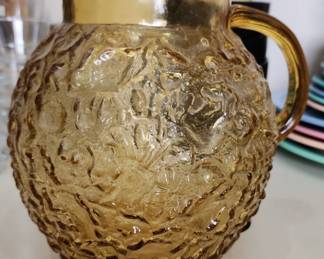 Anchor Hocking Lido pitcher - honey gold - 1960s vintage Phillips 66 premium