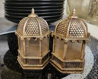 Godinger Salt & Pepper Shaker Set Silver Plated Metal Glass Gazebo