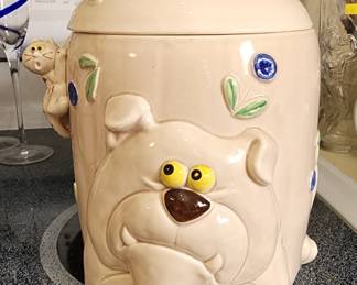 Vintage 1960's Japan Dog With Cats Cookie Jar Canister Container