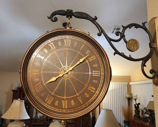 Bombay Double Sided Hanging Train Station Style Clock with Hanger Wall Art