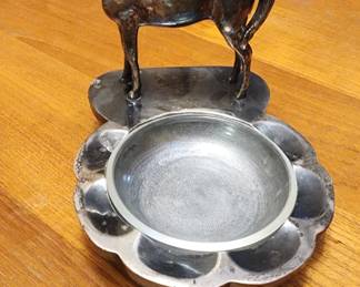 Vintage Steel Cigarette Ashtray & Horse. Heavy!