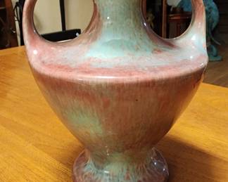 Turquoise and Rose Handled Urn Vase California Pottery # 521