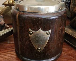 English Biscuit Barrel With Shield And Porcelain Lining