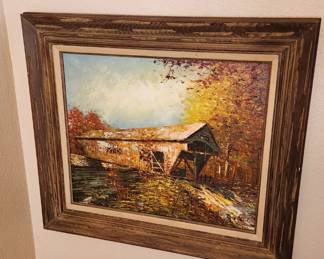 Rustic Framed Covered Bridge Painting