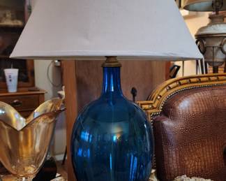 Blenko Blue Art Glass Large Table Lamp