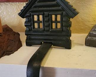 Black Cast Iron Cabin Fireplace Mantal Christmas Stocking Holder