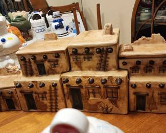 Hand Painted Ceramic Mexican Adobe Canisters