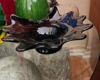 Handcrafted Art Glass Bowl Scalloped Folded Edge