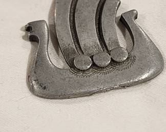 Vintage Rune Tennesmed Pewter Viking Ship Pendant