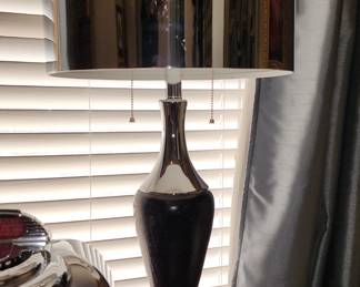 MCM French Table Lamp -Chrome Metal Shades, Wood and Chrome Bases 2 Chain pulls