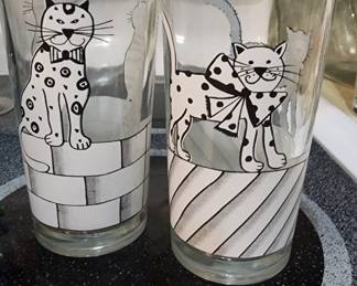 2 Black & White Cat Tumblers Highball Drinking Glasses 5.5”
