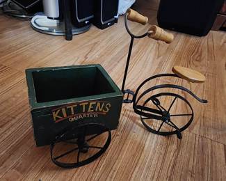 Miniature Kitten Planter Metal Bicycle