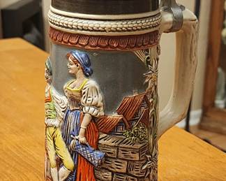 Gerz German Porcelain Pewter Man & Woman German Town Stein