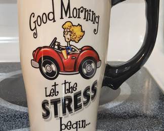 Spoontiques 16oz Ceramic Travel Mug Let The Stress Begin