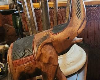 Carved Wood Painted Elephant